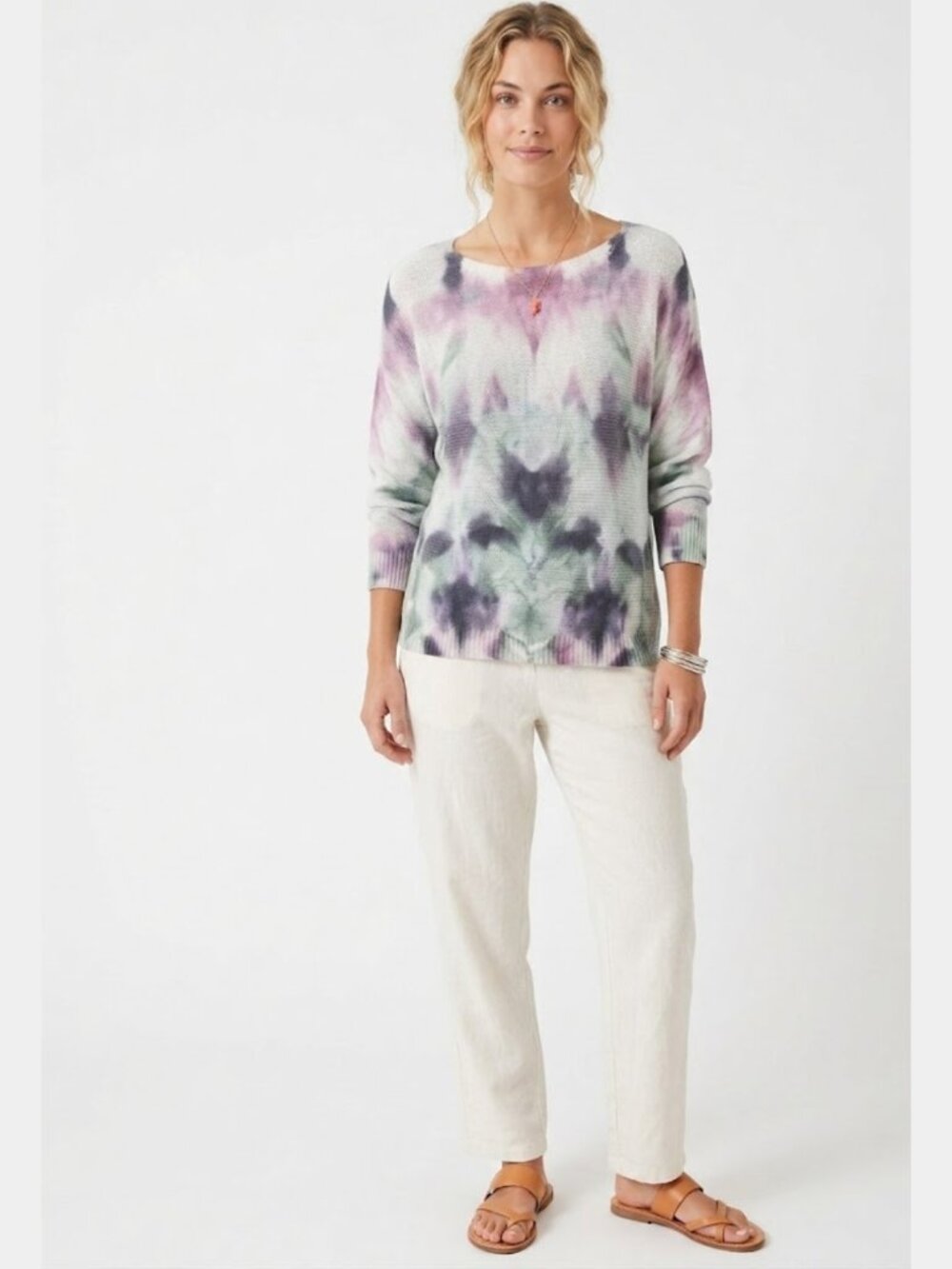 ANNA MELANI Made in Italy Tie Dye Knit Sweater Small Pastel Watercolor Abstract